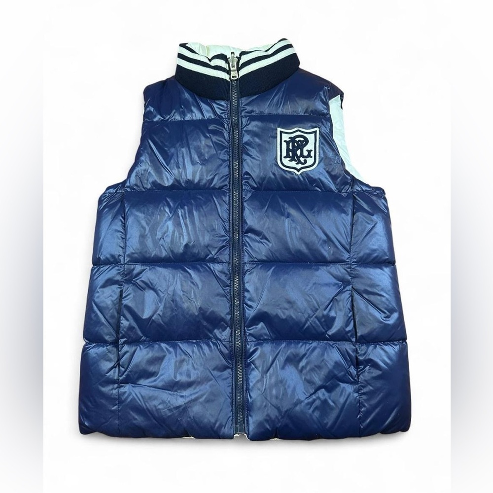 Polo Ralph Lauren Kids‎ Blue White Crest Reversible Down Puffer Vest Size Medium